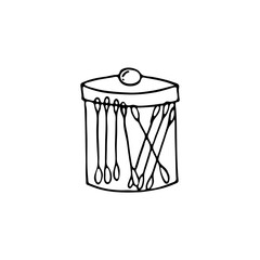 Doodle image of a jar with ear sticks. Hand-drawn illustration. Vector image for various designs.