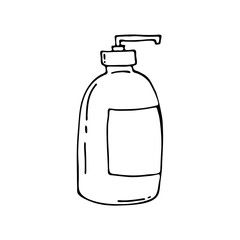 Doodle image of a cosmetic bottle. Hand-drawn illustration. Vector image for various designs.