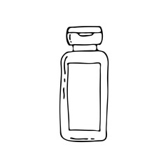 Doodle image of a cosmetic bottle. Hand-drawn illustration. Vector image for various designs.