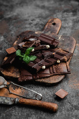 Chocolate bars of different varieties close up