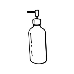 Doodle image of a cosmetic bottle. Hand-drawn illustration. Vector image for various designs.
