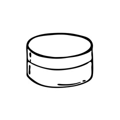 Doodle image of cosmetic cream jar. Hand-drawn illustration. Vector image for various designs.