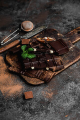 Chocolate bars of different varieties close up