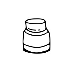Doodle image of cosmetic cream jar. Hand-drawn illustration. Vector image for various designs.