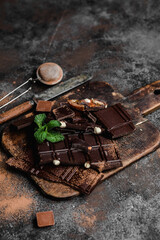 Chocolate bars of different varieties close up