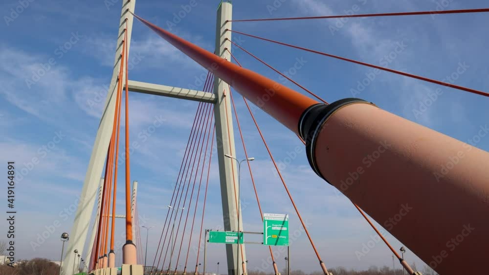 Poster 4k footage of Siekierkowski Bridge over River Vistula in Warsaw, capital of Poland