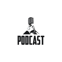 handshake podcast silhouette logo vector 