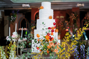 Beautiful wedding cake with blur background