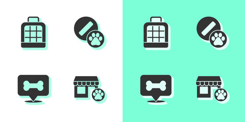 Set Veterinary hospital, Pet carry case, Dog bone and pill icon. Vector.