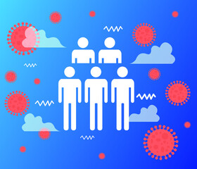 Vector group of workers workers or entrepreneurs, human community surrounded by virus cells.

