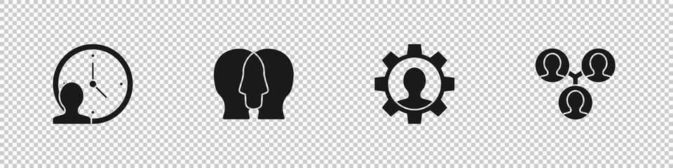 Set Time Management, Project team base, Human with gear and icon. Vector.