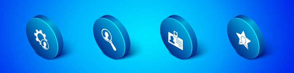 Set Isometric Head hunting, Identification badge, and Magnifying glass for search icon. Vector.
