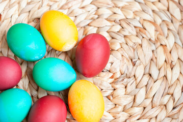 Colorful Easter eggs top view