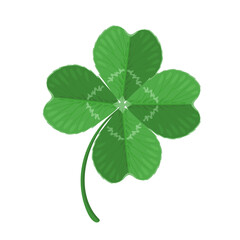 Lucky four leaf clover isolated on white background. Vector illustration in cartoon flat style.