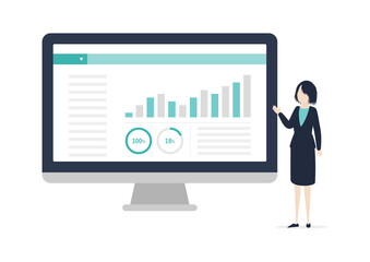 女性とグラフのイラスト素材