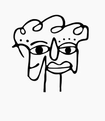 Abstract surreal illustrated face of geometric shapes. Isolated on a white background.	