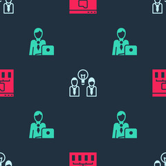 Set Browser files, People with lamp bulb and Businessman on seamless pattern. Vector.