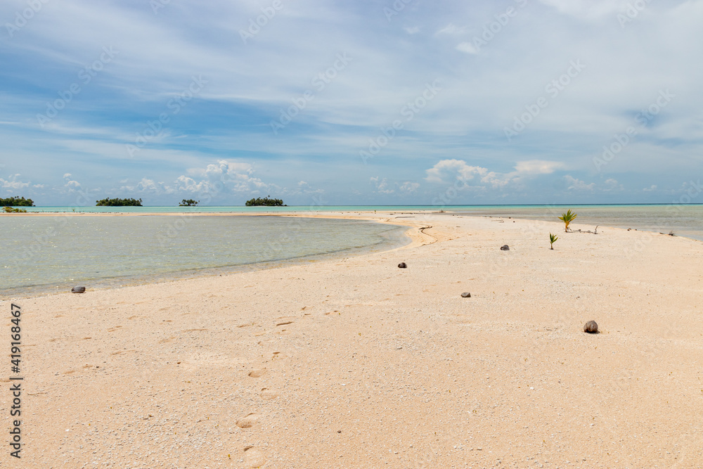 Poster Plage de sable rose à Rangiroa, Polynésie française