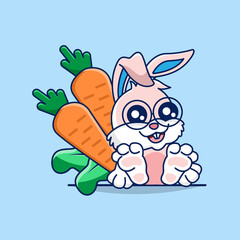 Illustration Vector Graphic of Cute Rabbit with Carrot Background.. Goods for Funny Posters and Presentations.. etc