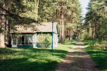 A trail leading along the abandoned old houses of the summer camp