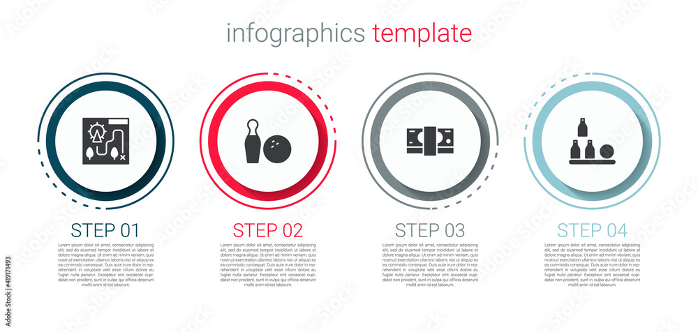 Canvas Prints set amusement park map, bowling pin and ball, stacks paper money cash and bottles. business infograp
