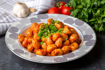 Turkish foods; bulgur garlic meatball (Turkish name; Sarimsakli bulgur kofte)