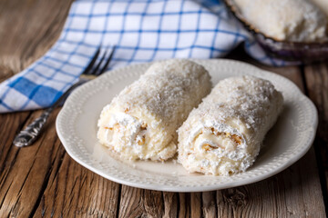 Traditional Turkish desserts; palace wrap with coconut (Turkish name; Saray wrap or Saray sarmasi)