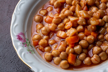 Traditional delicious Turkish food; Chickpea stew (Turkish name; Nohut pilaki)