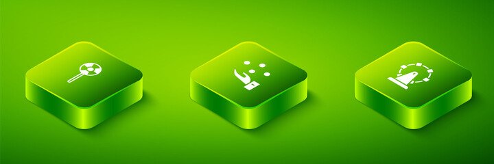 Set Isometric Juggling ball, Ferris wheel and Lollipop icon. Vector.