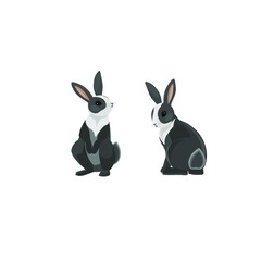 Easter rabbits, bunnies standing, sitting, running, jumping. Vector illustration