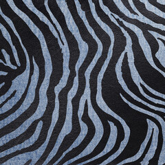 Light denim African background. Modern safari backdrop with zebra skin prints black leather