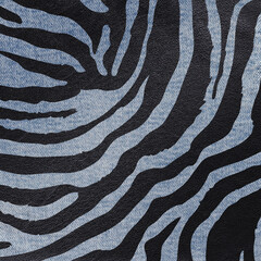 Denim and leather African background. Safari animal backdrop with zebra skin pattern