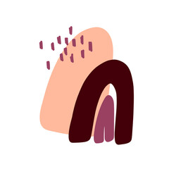 Abstract illustration with composition of dark purple, soft pink and purple shapes and with hand drawn scribbles