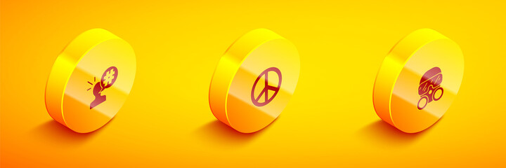 Set Isometric Protest, Peace and Gas mask icon. Vector.