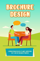 Young couple arguing at home. Man and woman sitting on couch and talking flat vector illustration. Conflict, relationship, communication concept for banner, website design or landing web page