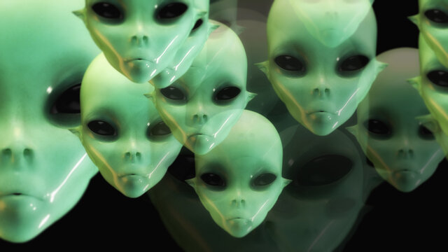 Artistic 3D illustration of alien faces