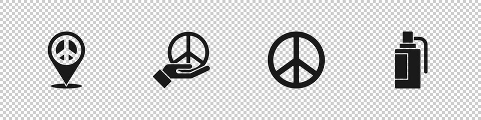 Set Location peace, Peace, and Hand grenade icon. Vector.