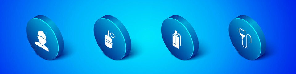 Set Isometric Vandal, Hand grenade, Walkie talkie and icon. Vector.