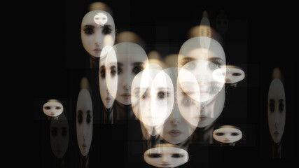 Artistic 3D illustration of female faces
