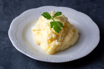 Serving of creamy mashed potato made from boiled potatoes