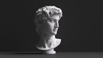 Head of statue, David sculpture bust, 3d rendering - obrazy, fototapety, plakaty