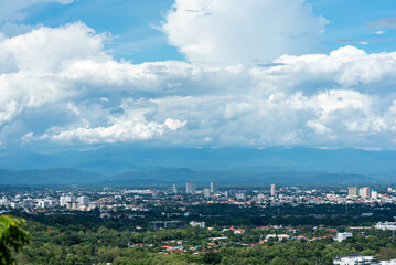 view of the Chiangmai city with blue sky and white cloud