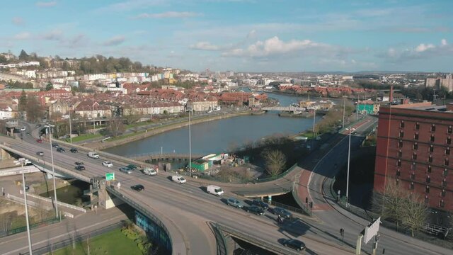 Drone footage of Bristol harbourside & river Avon