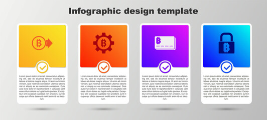 Set Bitcoin, Cryptocurrency, Credit card with bitcoin and Lock. Business infographic template. Vector.