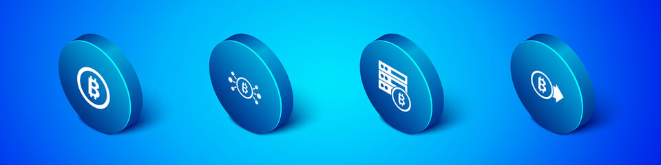 Set Isometric Bitcoin, Server bitcoin, and circuit icon. Vector.