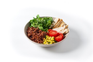 Bowl Turkey fillet, brown rice, corn, tomato and corn salad
