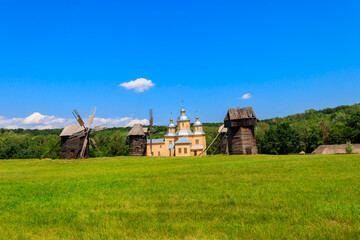 Fototapeta na wymiar View of Open-air Museum of Folk Architecture and Folkways of Ukraine in Pyrohiv (Pirogovo) village near Kiev, Ukraine