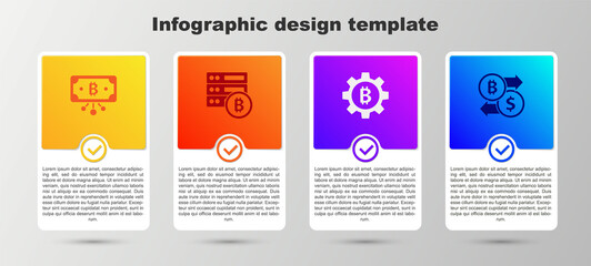 Set Bitcoin with circuit, Server bitcoin, Cryptocurrency and exchange. Business infographic template. Vector.