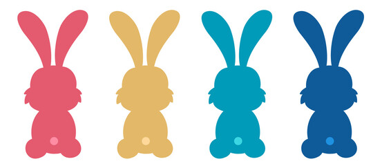 Easter bunny rabbit colorful set silhouettes vector illustration, flat design
