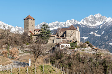 Fototapeta premium View to Tyrol Castle (Castel Tirolo, Schloss Tirol) in Merano (Meran) South Tirol - Italy - Südtirol - Alto Adige